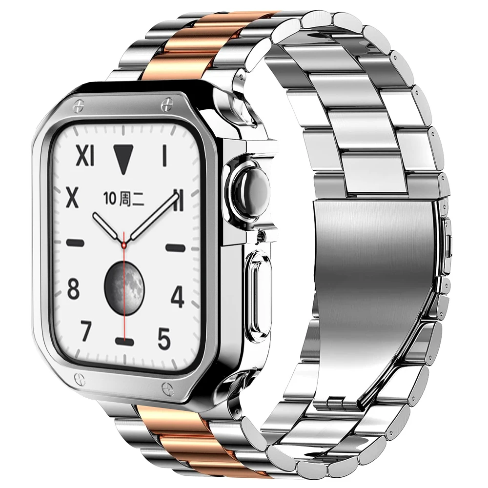 Sleek Stainless Steel Watch Strap with Soft TPU Protective Case