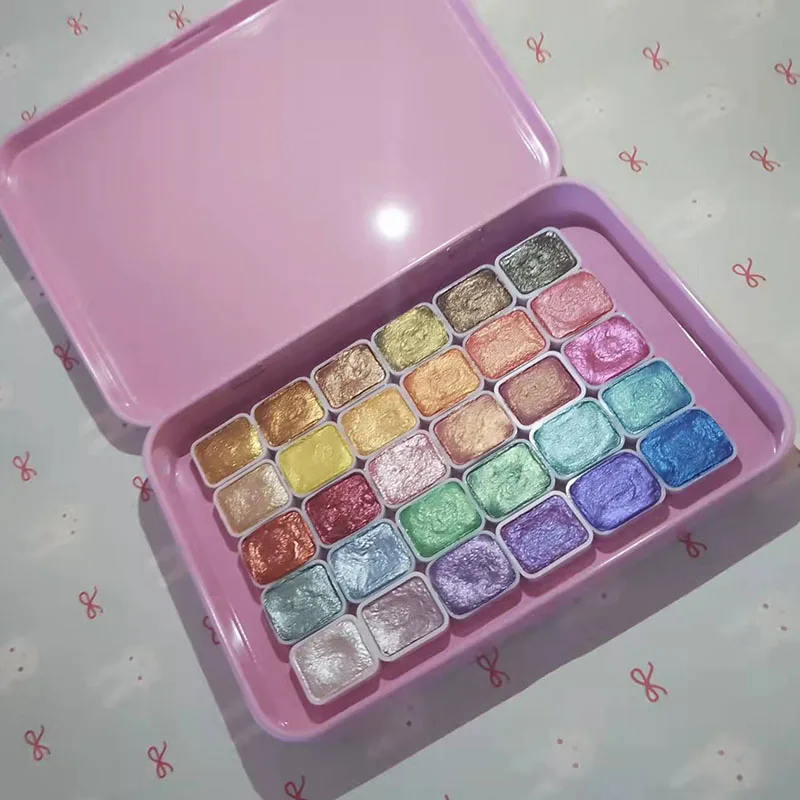 30 Colors Solid Full Fill Up Metallic Pearl Watercolor Paint Set Dropping Handmade Watercolors Art Drawing Acuarelas