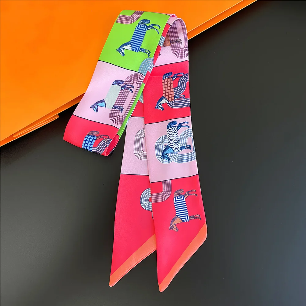 

2023 New Design Flower Tarot Scarf Women Luxury Brand Scarf Bag Hair Skinny Silk Scarves Foulard Neckerchief Headband For Ladies