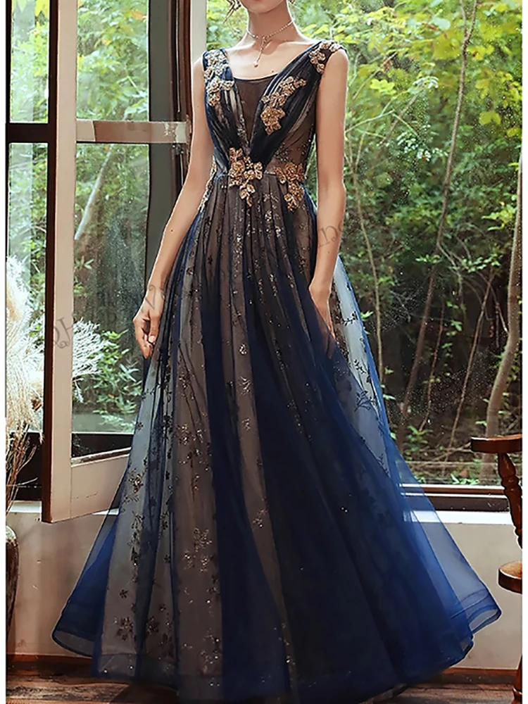 

Elegant A-Line O-Neck Sleeveless Sequined Beading Appliques Woman Formal Evening Prom Dresses Wedding Guests2023