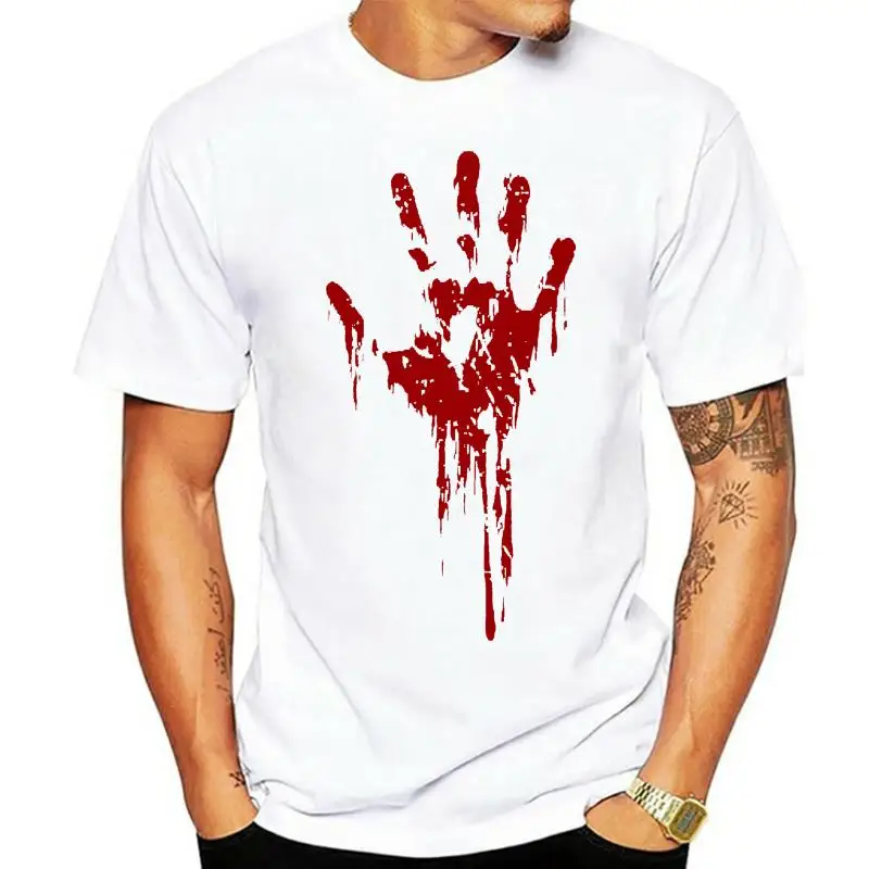 

BLOOD HANDPRINT HALLOWEEN SCARY HAND ZOMBIE DEATH Womens Black T-Shirt