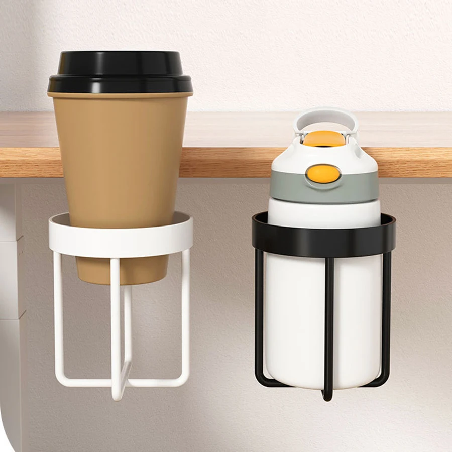 Home Clip On Table Cup Holder Horizontal Vertical Mount Anti Spill Office Desktop Mug Rack Metal Clamp Water Bottle Storage Tray