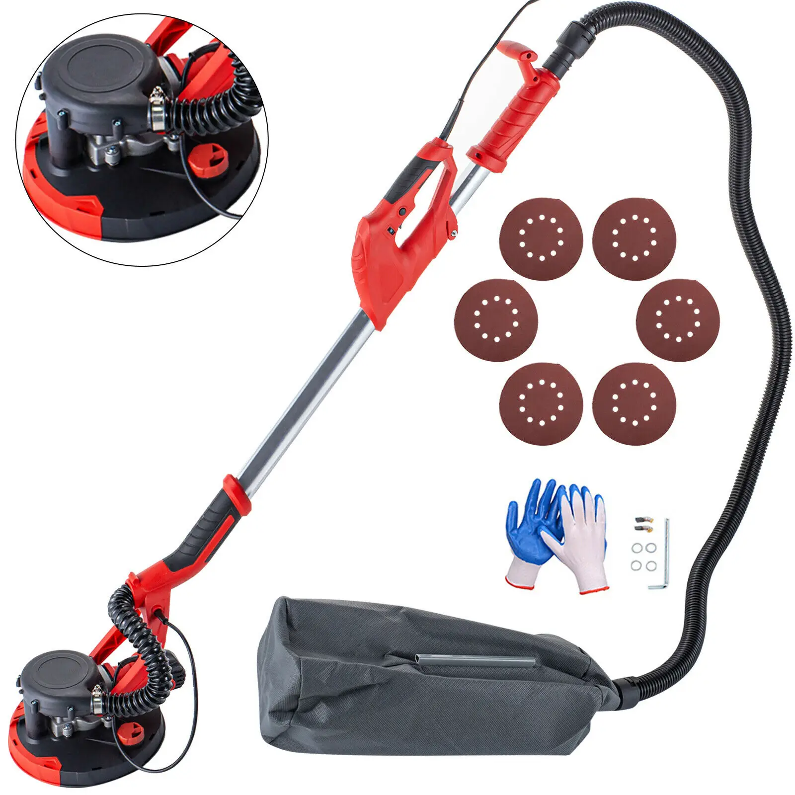 Electric Drywall Sander With Vacuum Bag Sander Grinding Machine 6 Level Variable Speed 750W For Grinding And Polishing Drywall