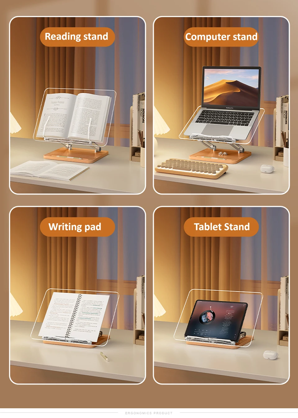Wooden Reading Transparent Stand