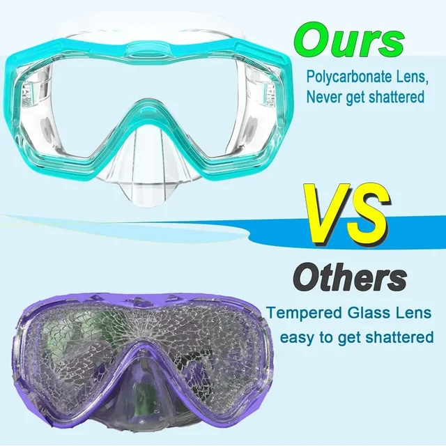Kids Snorkel Mask 3 Windows Panoramic Wide View HD Three-Lens Adjustable Scuba Snorkeling Swimming Diving For Youth and Child