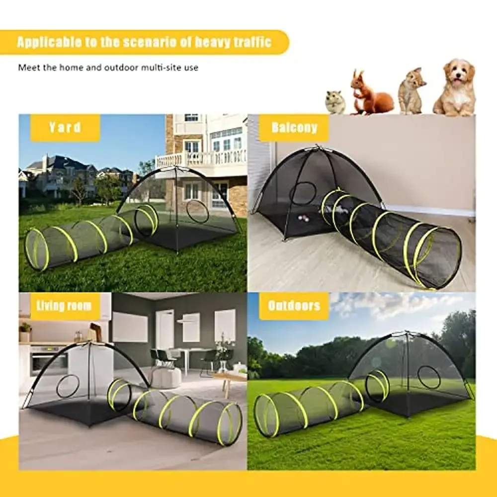 Portable Mesh Cat Playhouse with Harness & Leash Tunnel & Tease Ball Included Indoor/Outdoor Foldable Cat Enclosures Small Pets