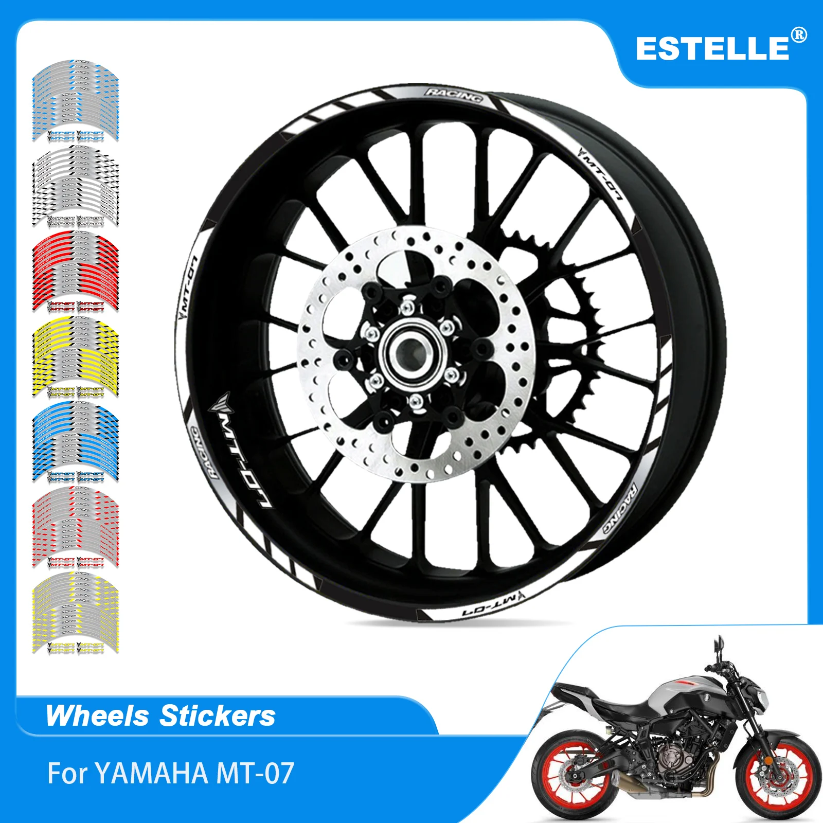

Hot Motorcycle decal Outer wheel rim stickers tire film border reflective decals tire decoration For YAMAHA MT-07 All Years