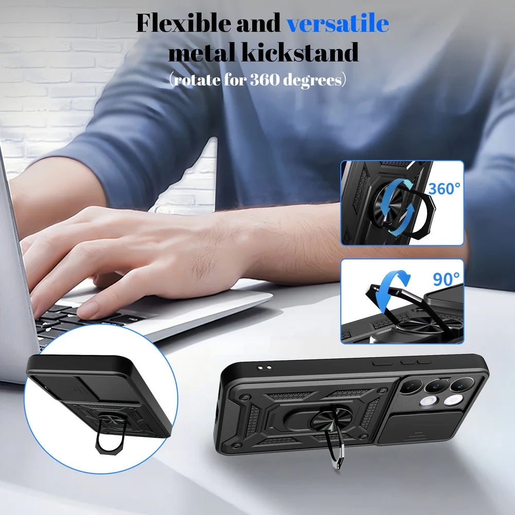 Magnetic Ring Stand Slide Lens Cover Shockproof Armor Phone Case