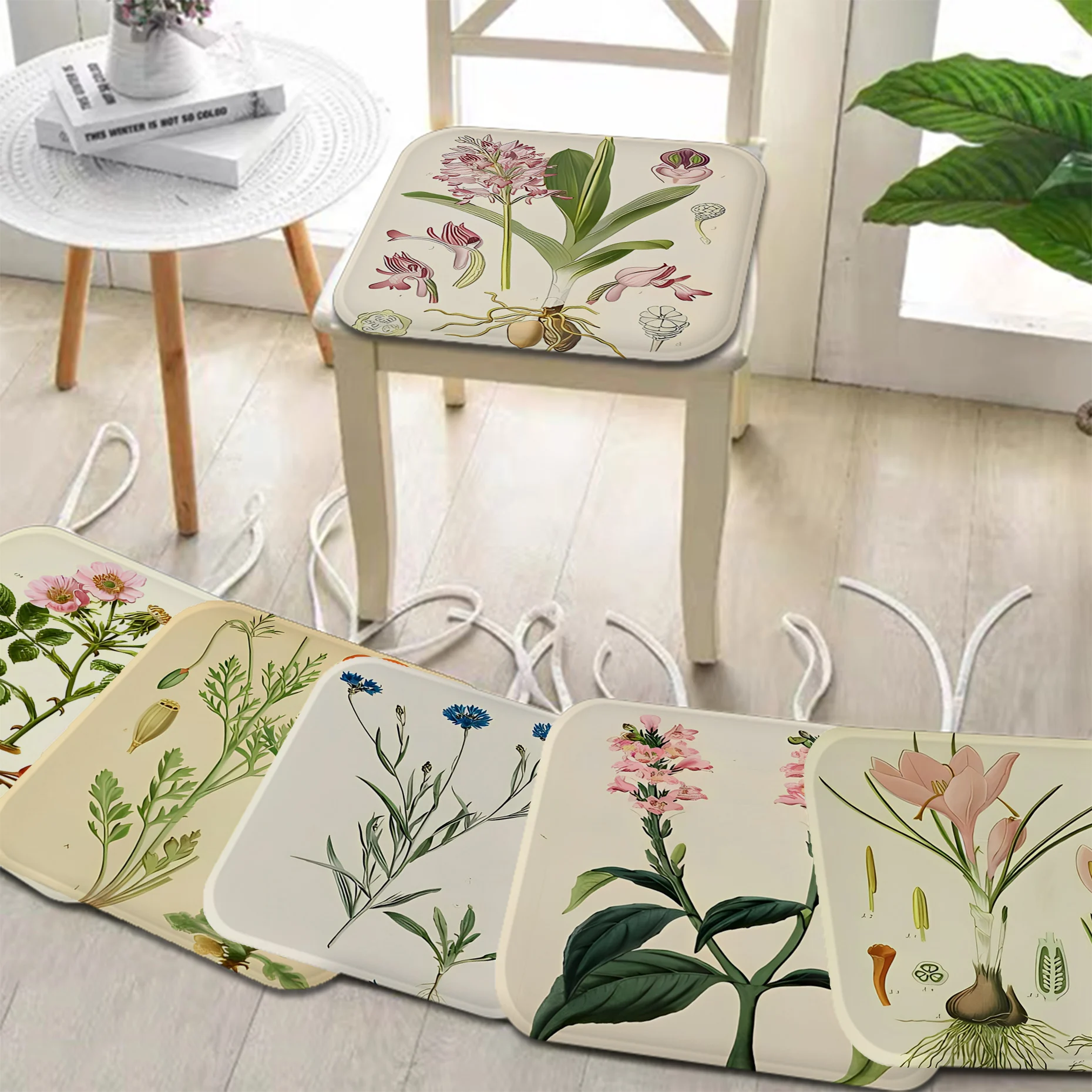 

Plant Flower Study Retro Four Seasons Meditation Cushion Stool Pad Dining Chair Tatami Seat Cushion Anti-Slip Stool Seat Mat