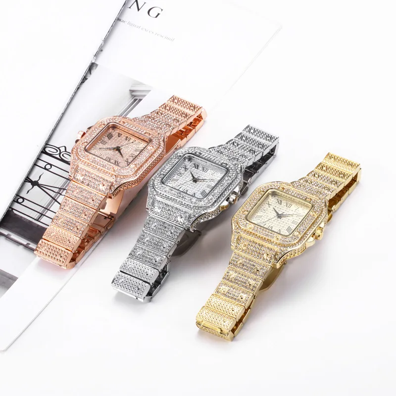 Luxury Wrist Watch Diamond Men Women Gold Ladies Rhinestone Unisex Bracelet