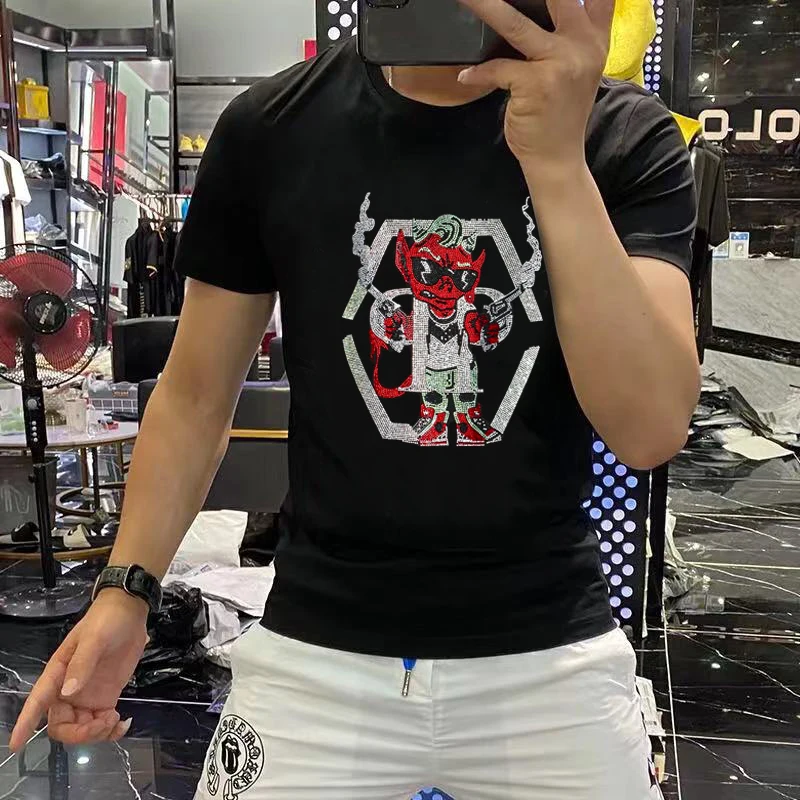 New Printed Diamond Men Skull T-Shirt Pattern Crew Neck