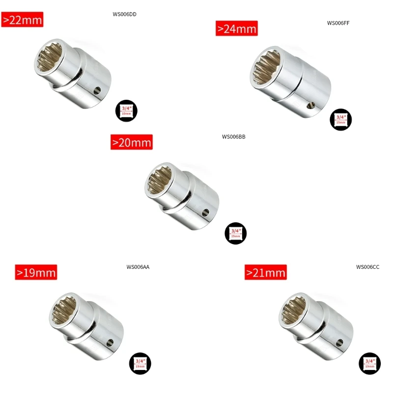 

3Pieces 3/4'' Impact Socket 7-24mm Deep Long Head Key Mechanical Workshop M89B