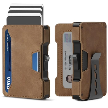 Portafoglio da uomo, portafoglio da uomo sottile minimalista con fermasoldi, portafoglio per carte pop-up intelligente con blocco RFID, porta carte di credito in metallo