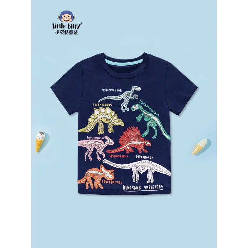 

New Atmosphere Luminous Dinosaur Print Summer BoysTT-Shirt Wholesale Children24Children's Short Sleeve round Neck