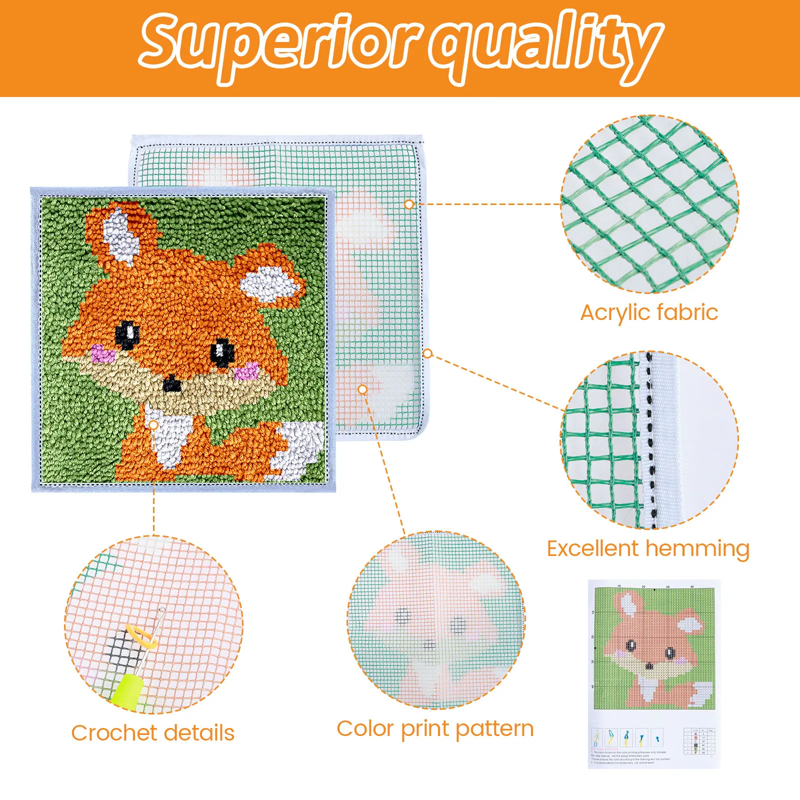Latch Hook Kits DIY Craft Rug Sewing Set with Pre-Printed Pattern Cute Fox/Panda/Owl Latch Hook Craft Decorative Tapestry DIY