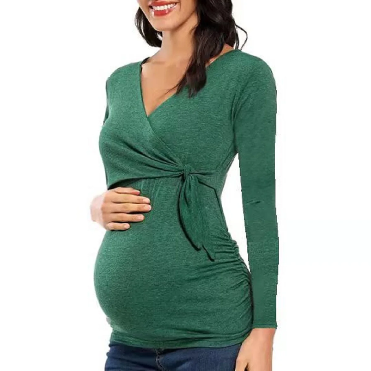 

Maternity V-Neck Nursing Blouse Breastfeeding T-Shirt Tops Spring Autumn Pregnant Women Long Sleeve Shirt Pregnancy Clothing