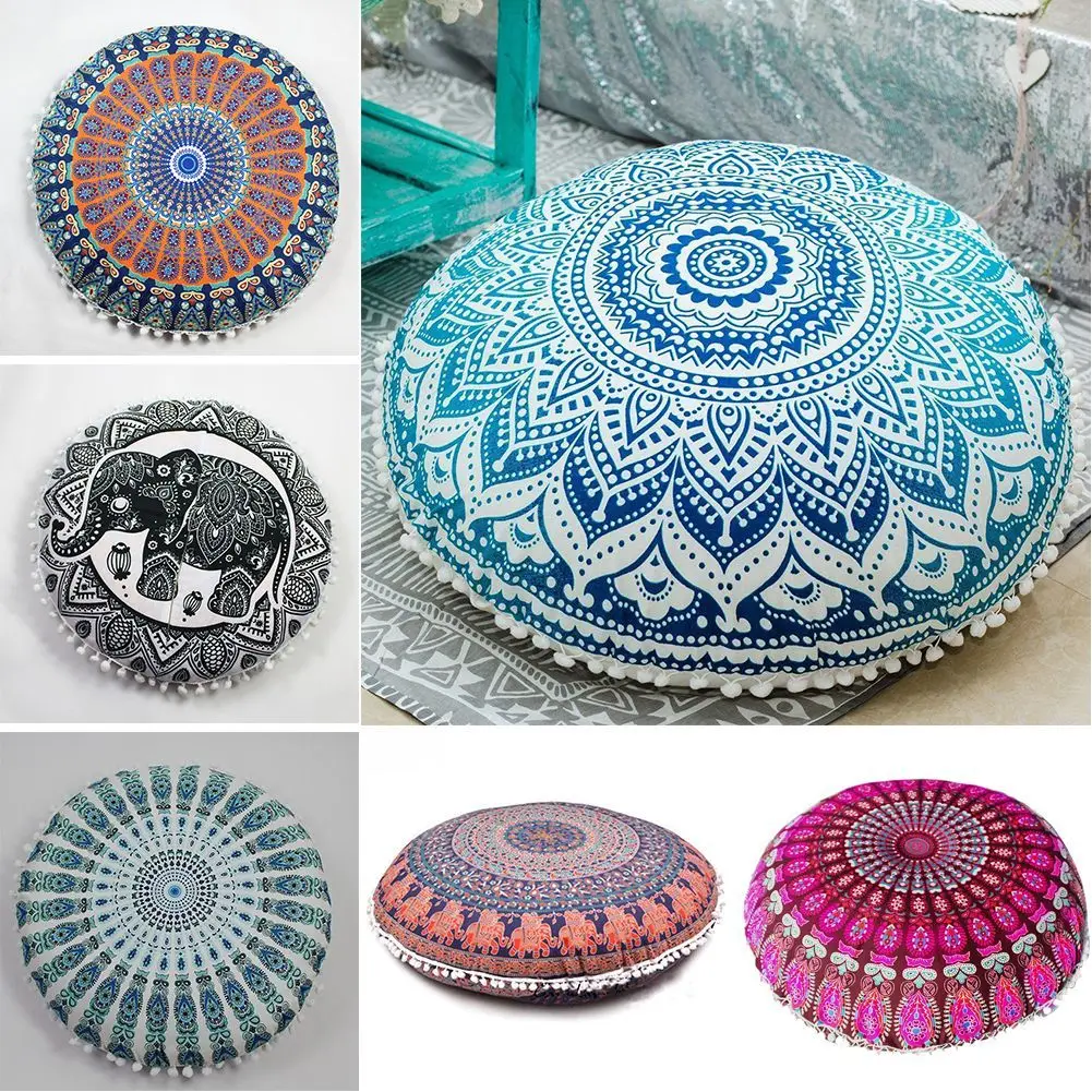 

Pillowcase 43 X 43cm Round Pattern Pillowcase Bohemian Cover Floor Cushion Pillows Cover Furniture Backrest For Home Hotel Bar