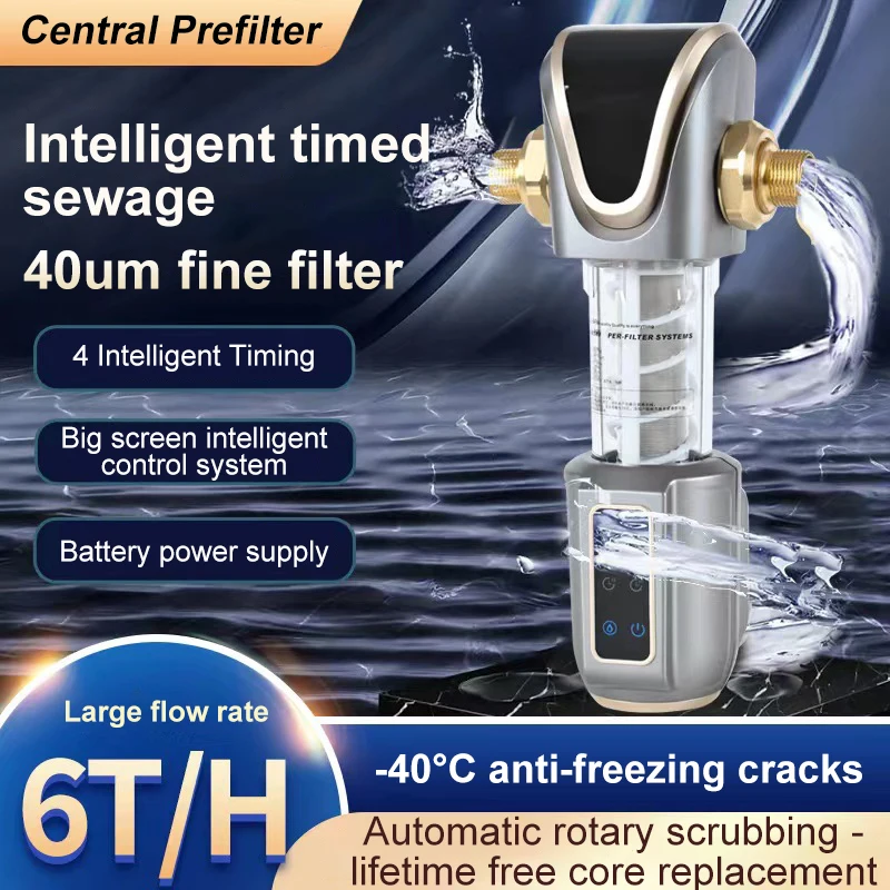 Pre-filter Central Water Purifier Automatic Flushing Spin Down Sediment Backwash Stainless Steel Mesh Whole House Water Purifier