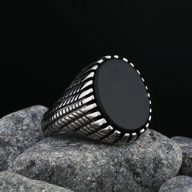 Bagues en acier inoxydable avec pierre d'agate noire pour hommes et femmes, bijoux de mariage de haute qualité, cadeaux simples, mode, livraison directe