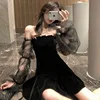 Mesh Patchwork Dress For Ladies Vintage Ladies Sexy Slash Neck Club Style Stylish 1