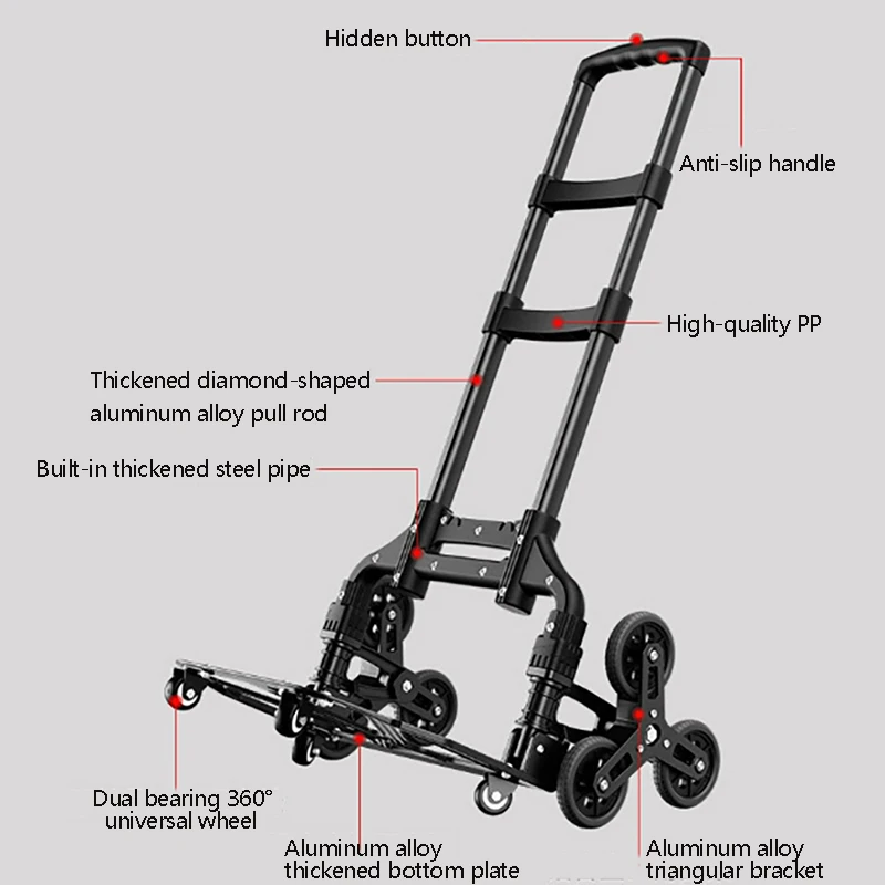 Folding Trolley Multi-function Practical Pulling Tool Cart Home Supermarket Shop Lightweight Beach Terrain Stair Climb Trolley