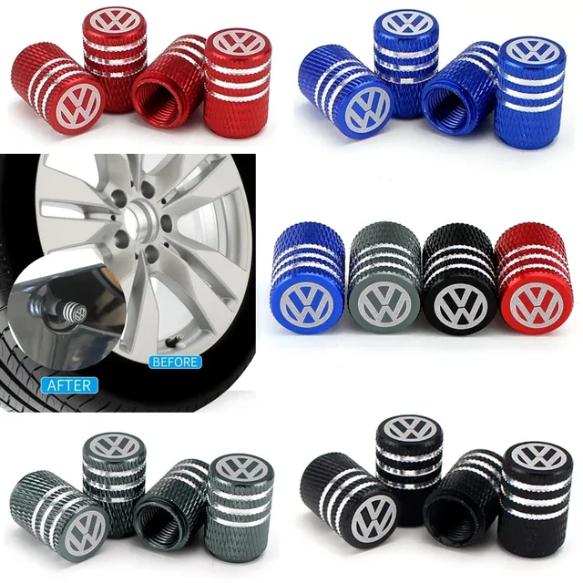 4PCS Car Wheel Tire Valve Caps Tyre Rim Stem Covers for Volkswagen Rline Golf GTI Bora Passat Jetta Beetle Tiguan Scirocco MK6 2