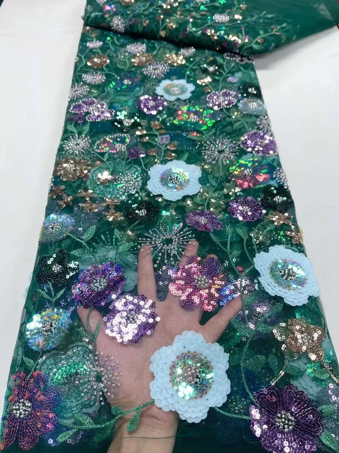 

Top Selling French Nigerian Shinny Sequins Beaded Lace Fabric 5JRB-21905 French Embroidered Lady Show or Party Dress