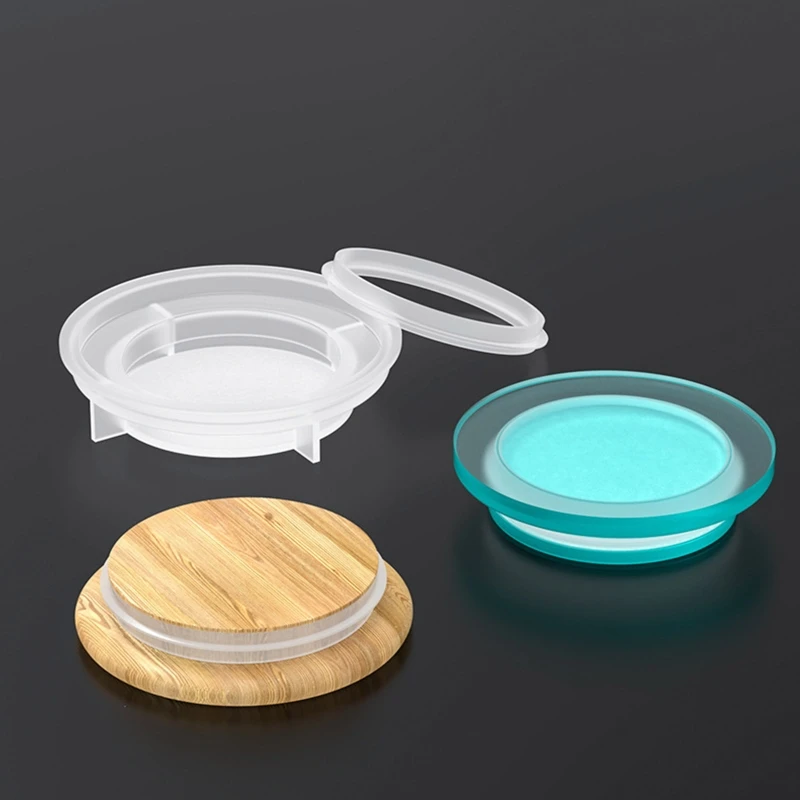 Y4QE Diy Crystal Epoxy Resin Sealed Bottle Storage Box Silicone Mold with Lid Wooden Cover Sealing Ring for DIY Crafts