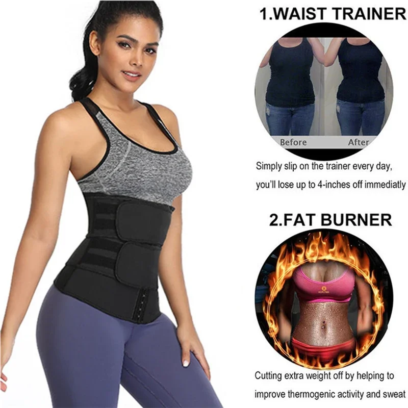New adjustable hook shaperwear waist trainer women sauna belt weight loss cincher body shaper tummy control strap slimming sweat mesh corset