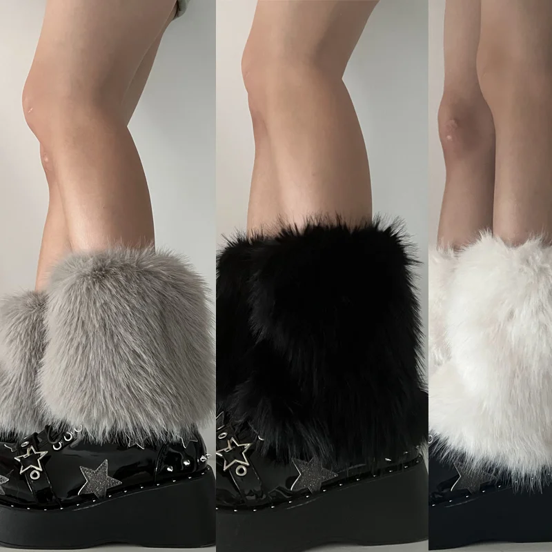 4 Colors 15cm Thicken Faux Furs Plush Leg Warmers Winter Women's Warm Footless Boot Covers Y2K JK Uniform Clothes Accessories