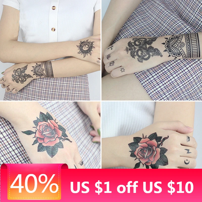 NewTemporaryTattoosWaterproofHennaTattoosFeatherMandalaPatternFashionSexyCollarbone