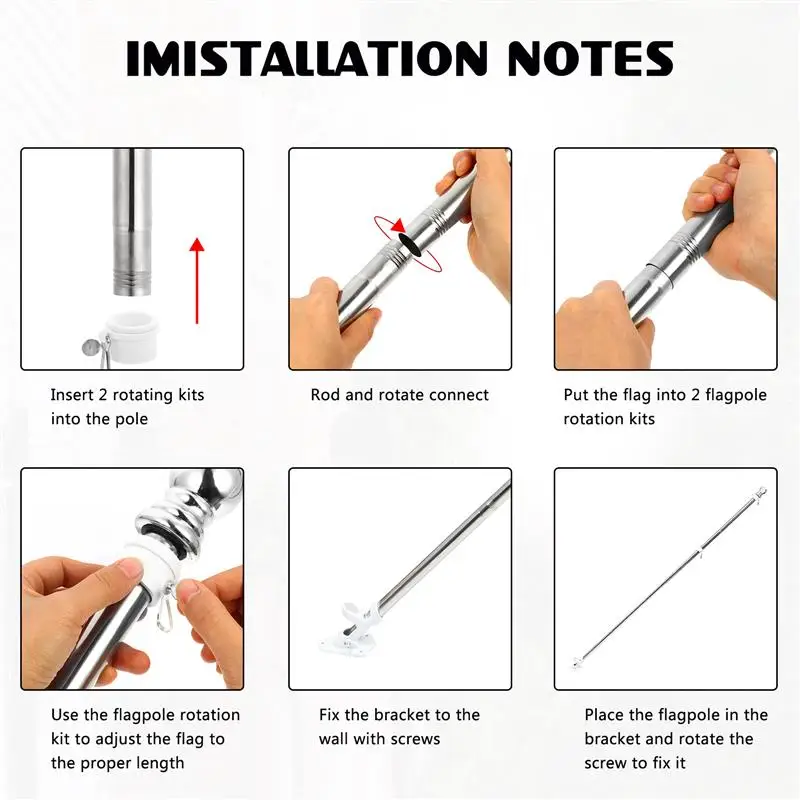 1.8m Stainless Steel Flagpole Flag Mounting Kit Wall Mount Flag Pole Kit Outdoor Pole Display Holder Metal Stand
