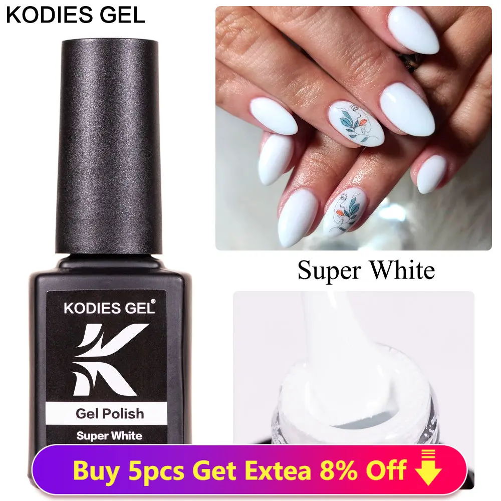 KODIES GEL Super White Gel Nail Polish 15ML High Pigment Semi Permanent Vernis UV/LED Varnish
