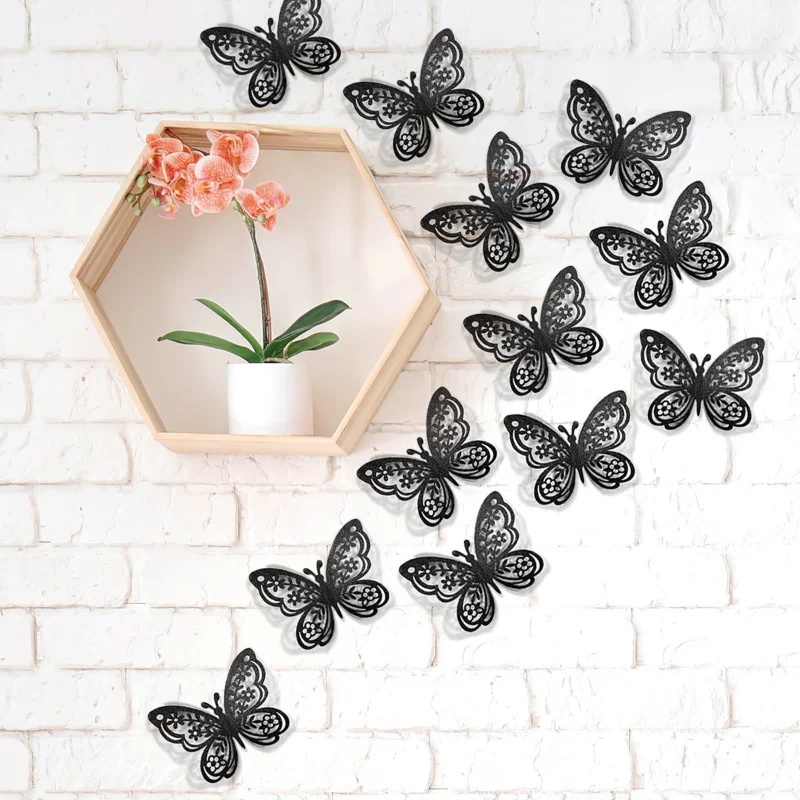 12Pcs/Set Gold Silver Hollow Butterfly Wall Stickers 3D Butterflies