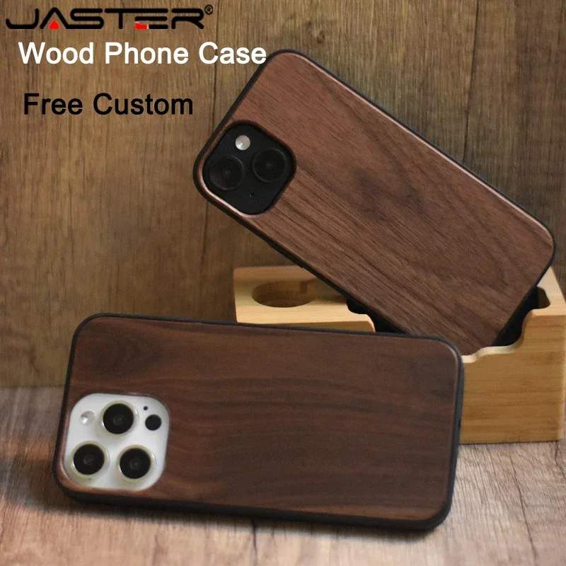 

JASTER Custom Gift Wood Case For iPhone 15 14 13 12 11 Pro Max Mini 15 14 Plus Personality DIY Design Walnut Bamboo Wooden Cover