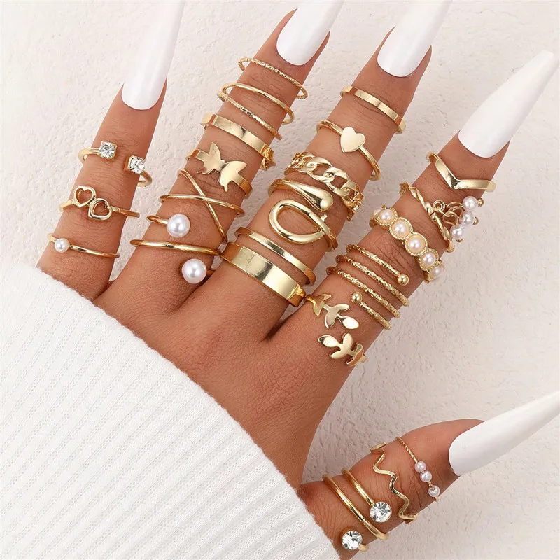 Ring Set For Women Bohemian Vintage Heart Geometric Gold Color