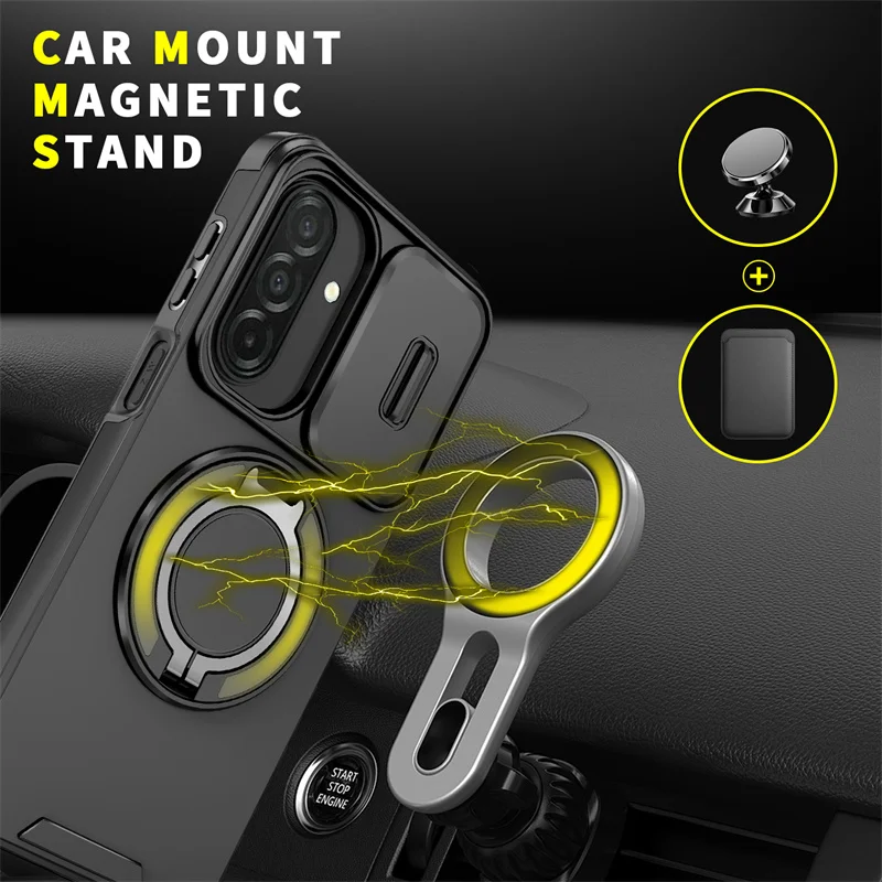 Luxury Magnetic Bracket Armor Phone Case with Slide Camera Protection