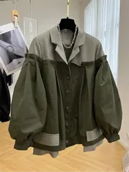 SuperAen High-end Suit Collar Stitching Fake Two Pieces for Women Spring and Autumn Design Jacket Short Trench Coat