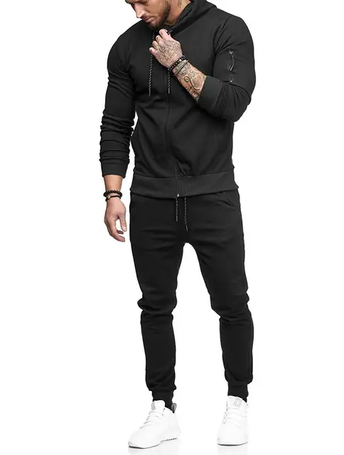 Mens Autum Winter Sport Hoodied Trends Solid Fitness Zipper Hoodies Sweatpants Male Slim Casual Fashion Tracksuits 2022 New 2