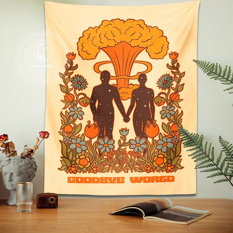 80s-Retro-Tapestry-Wall-Hanging-Good-Bye-Worcd-Psychedelic-Flower-INS-Trippy-Colorful-Bohemia-Home-Dorm.jpg A 80 -As Évek Retro Gobelin Fala Lóg, Jó Bye Worcd Pszichedelikus Virág Ins Trippy Színes Bohémia Otthoni Kollégiumi Fali Nyomatok Dekorációs Ruhák - Image 4