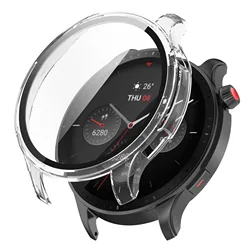 Premium Tempered Glass Screen Protector with Protective Cover and Bumper Shell for Amazfit GTR 4 (Clear)