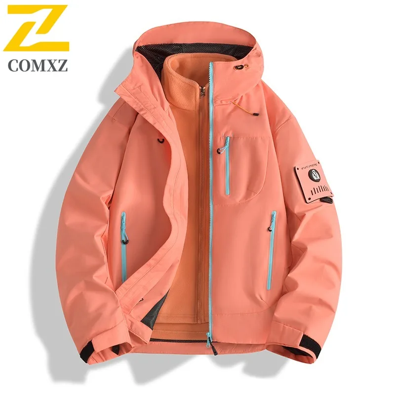 COMXZ Men's Windbreaker Jacket Windproof Loose Detachable Hood Hiking Camping Coat Travel Comfortable Wear Resistant Outerwear