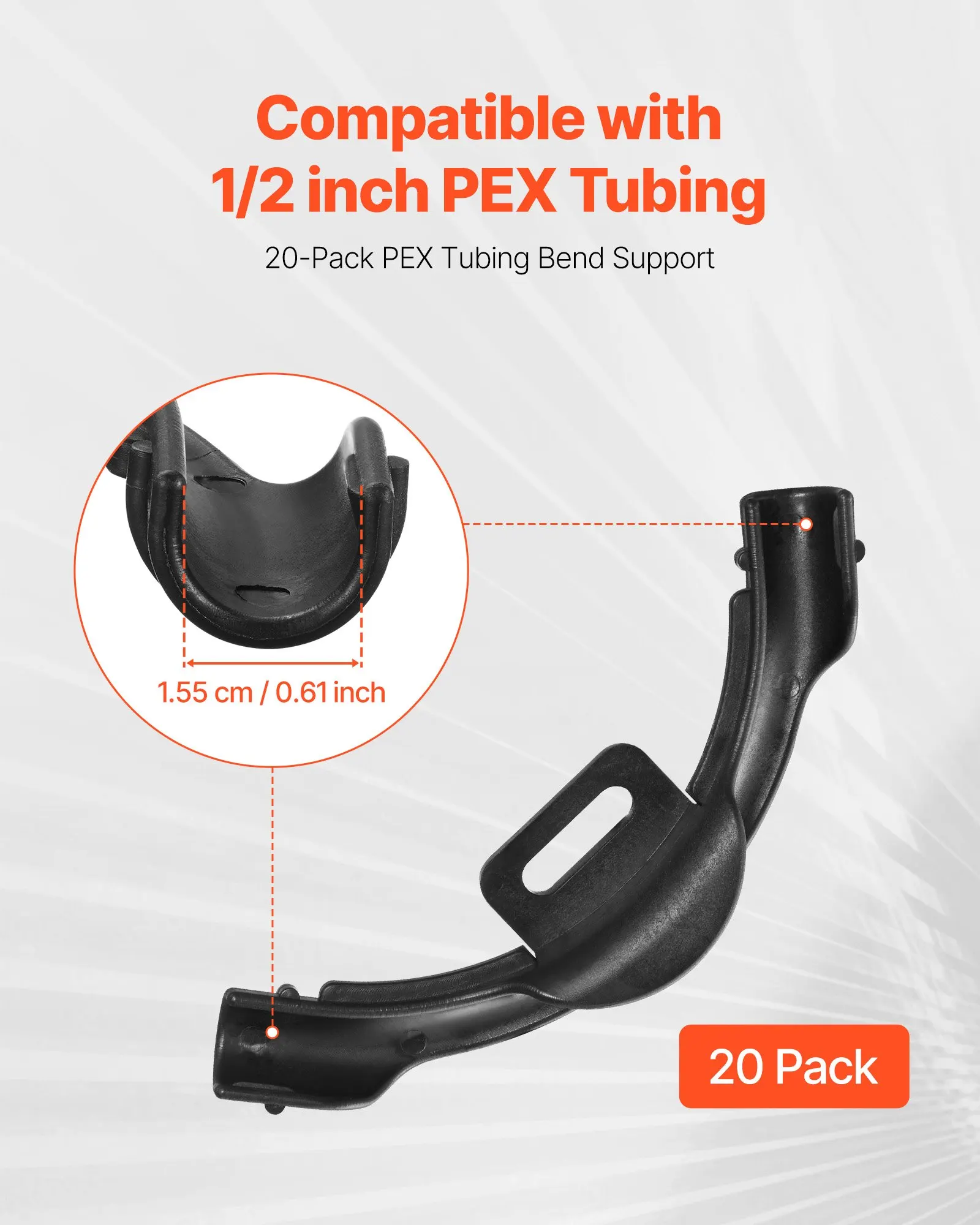 Support de coude PEX installé sur un tube