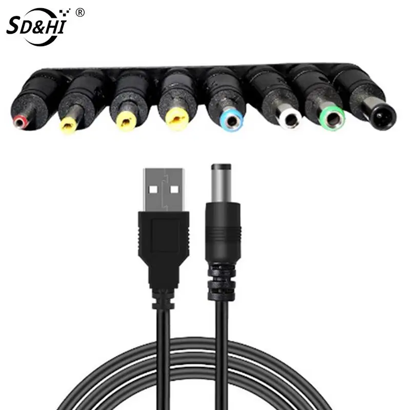 선풍기 스피커 라우터용 USB to DC LED 램프, 플러그 충전 코드, 8 인 1, 5V, 5.5x2.1mm, 3.5mm, 4.0mm, 4.8mm, 6.4mm, 5.5x2.5mm, 6.3mm