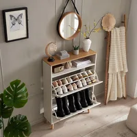 Freestanding Farmhouse Style Shoe Storage Cabinet with Flip Drawers and Door 3