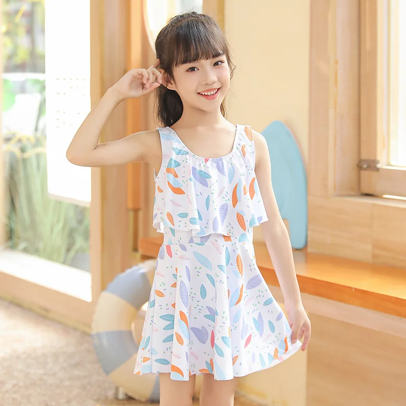 Two Pieces Girls Swimsuit Summer Beach Swimwear Skirt With Underwear Short Sleeve Kids Vacation Clothes For Girl Sportswear