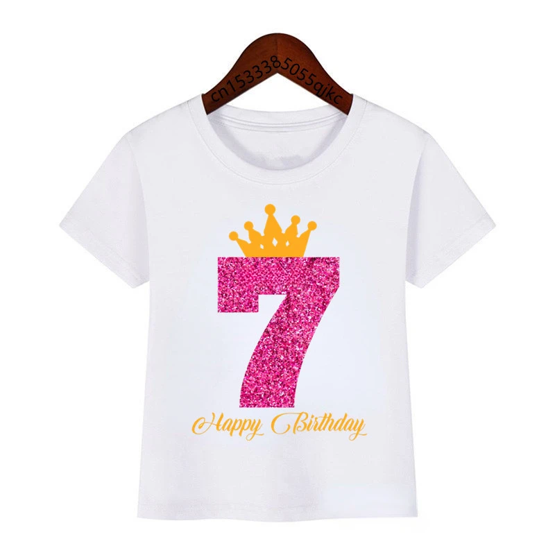 thumbnail image 1 of Camiseta de algodón estampada con número de cumpleaños de corona, regalo de cumpleaños para niños, camiseta para niña, camiseta divertida y linda para bebé, ropa para niños, 1 of 5