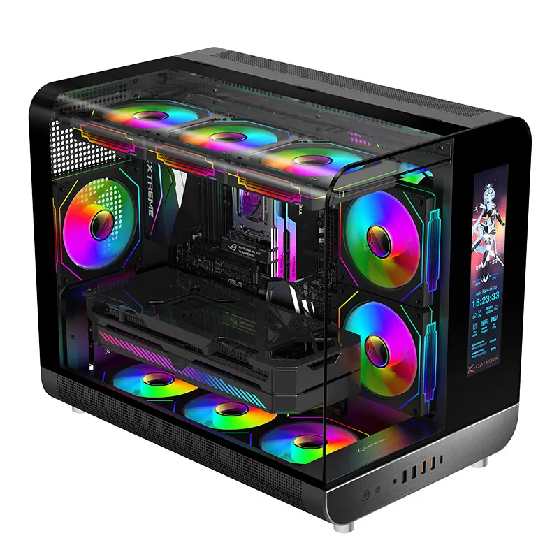 파워 트레인 X-GAMERX 윙 섀시 TYPE-C 인터페이스 바다 전망실 곡면 유리 3면 시야각 고가치 M-ATX 섀시