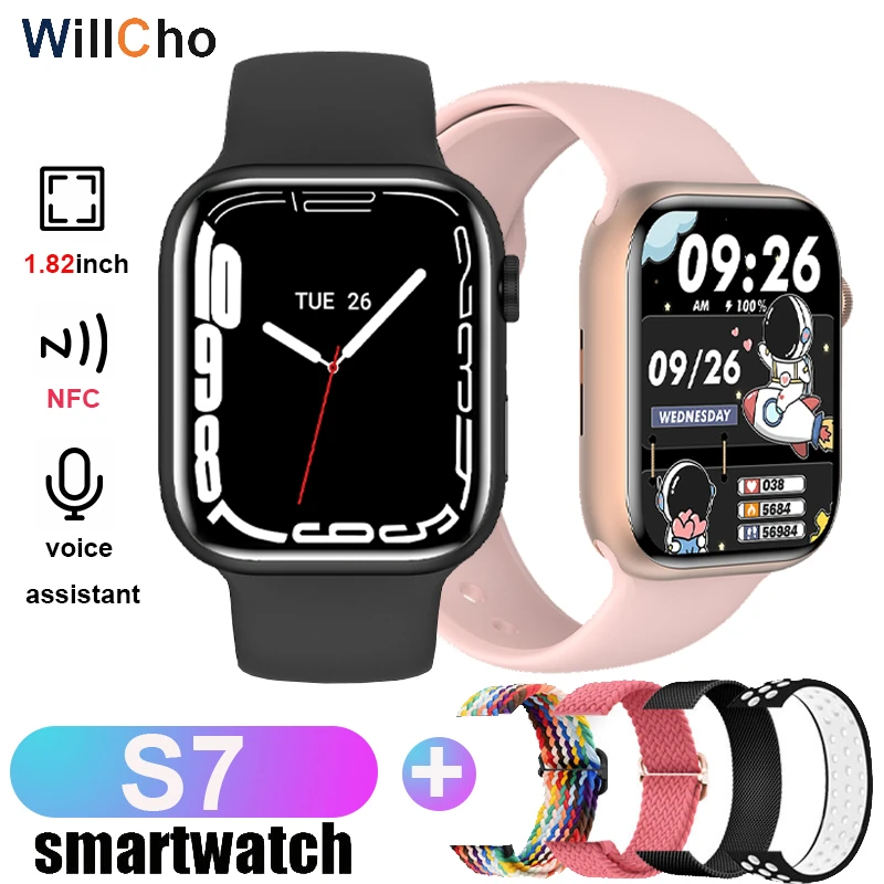 2022 S7 Smart Watch Iwo 14 Pro Nfc Voice Assistant Bluetooth Dial Answer Call Watch for Men Smart Watch Women Series 7 Pk W37Pro