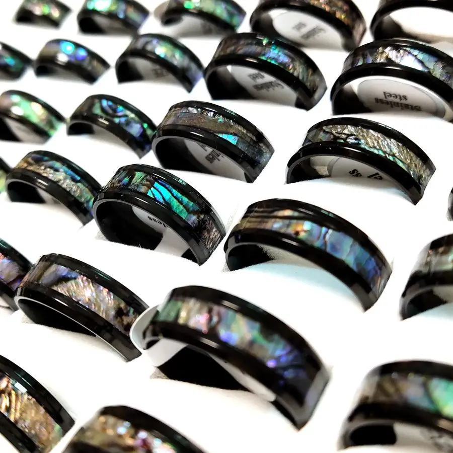 Wholesale 20Pcs/Lot Color Mix Retro Shell Filled Stainless Steel Rings Male Trendy Party Jewelry Lover Band 6